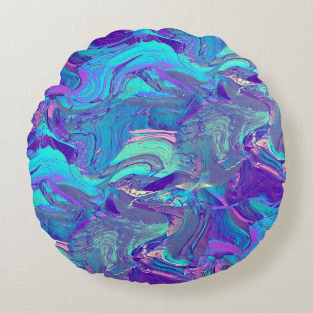 fairy wing artglass - blues and purples : round pillow (Front)