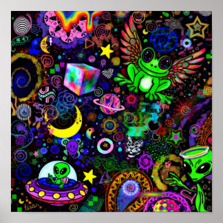 Fairy Wing Frog Sticker | Cute Trippy Neon Frog Ar Poster