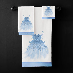 Fairy Wing Ice Gown Frost Blue Iridescent Sheen Bath Towel Set