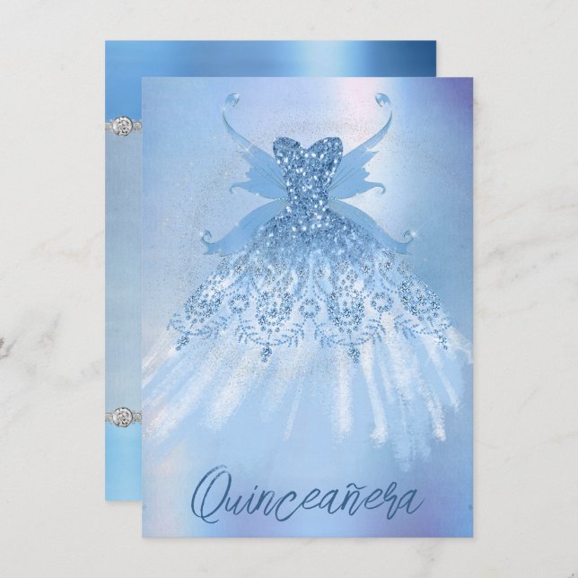 Fairy Wing Ice Gown | Frost Blue Iridescent Sheen Invitation (Front/Back)