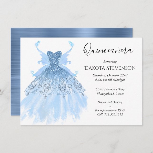 Fairy Wing Ice Gown | Frost Blue Iridescent Sheen Invitation (Front/Back)