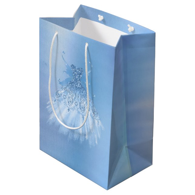 Fairy Wing Ice Gown | Frost Blue Iridescent Sheen Medium Gift Bag (Back Angled)