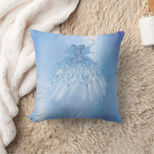 Fairy Wing Ice Gown   Frost Blue Iridescent Sheen Throw Pillow