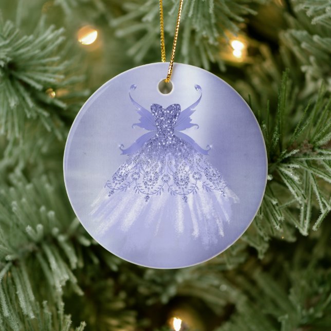 Fairy Wing Lavender Gown | Purple Iridescent Sheen Ceramic Ornament (Tree)
