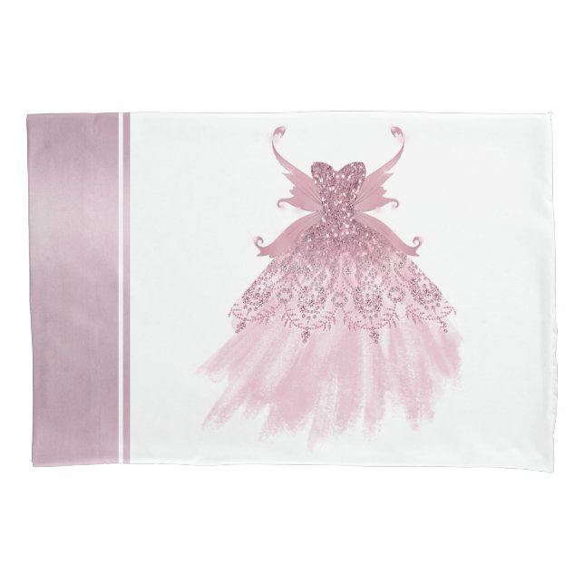 Fairy Wing Mauve Gown | Dusty Rose Pink Sheen Pillowcase (Front)