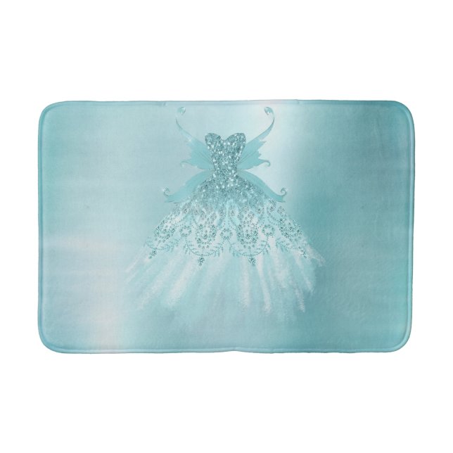 Fairy Wing Mint Gown | Luxe Pearl Green Aqua Sheen Bath Mat (Front)