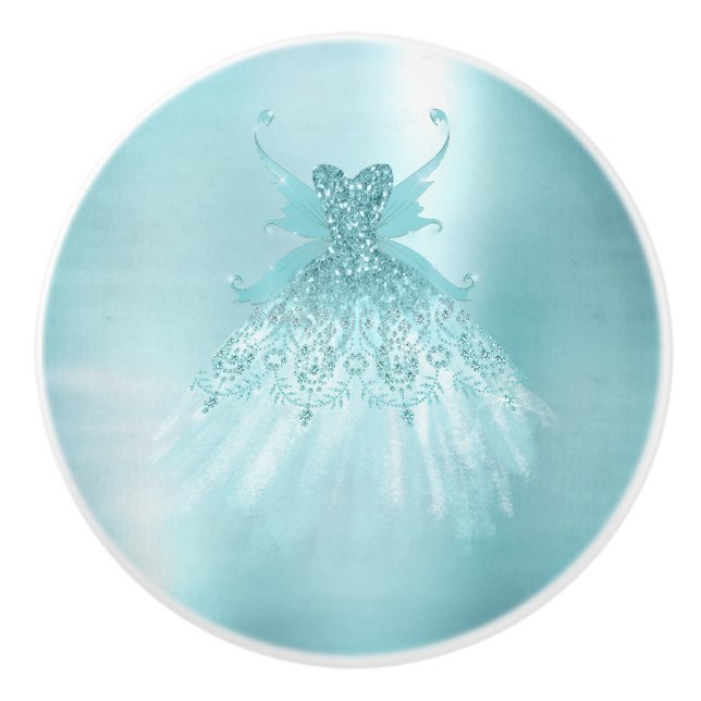Fairy Wing Mint Gown | Luxe Pearl Green Aqua Sheen Ceramic Knob (Front)