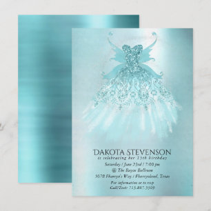 Fairy Wing Mint Gown   Luxe Pearl Green Aqua Sheen Invitation