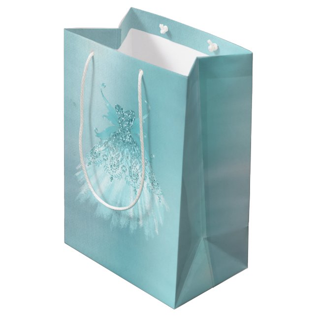 Fairy Wing Mint Gown | Luxe Pearl Green Aqua Sheen Medium Gift Bag (Back Angled)