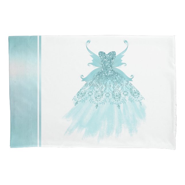 Fairy Wing Mint Gown | Luxe Pearl Green Aqua Sheen Pillowcase (Front)