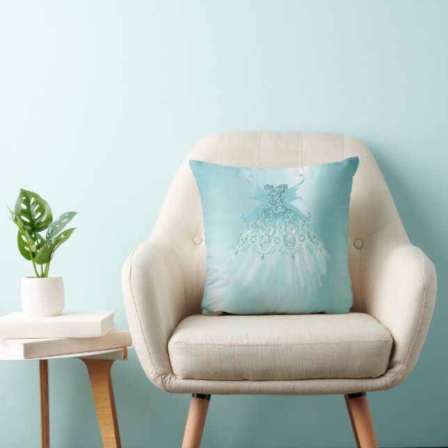 Fairy Wing Mint Gown | Luxe Pearl Green Aqua Sheen Throw Pillow (Chair)