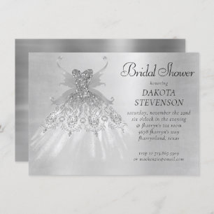 Fairy Wing Silver Gown   Platinum Foil Faux Sheen Invitation