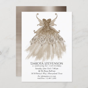 Fairy Wing Taupe Gown   Champagne Elegant Sheen Invitation