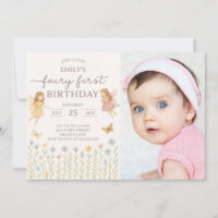 Fairy Wings First Birthday Invitation avec photo