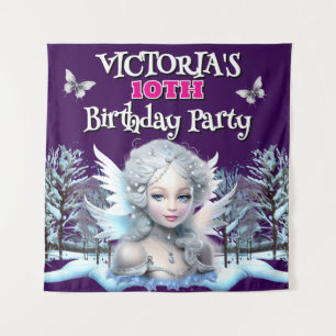 Fairy winter wonderland girls birthday decorations tapestry