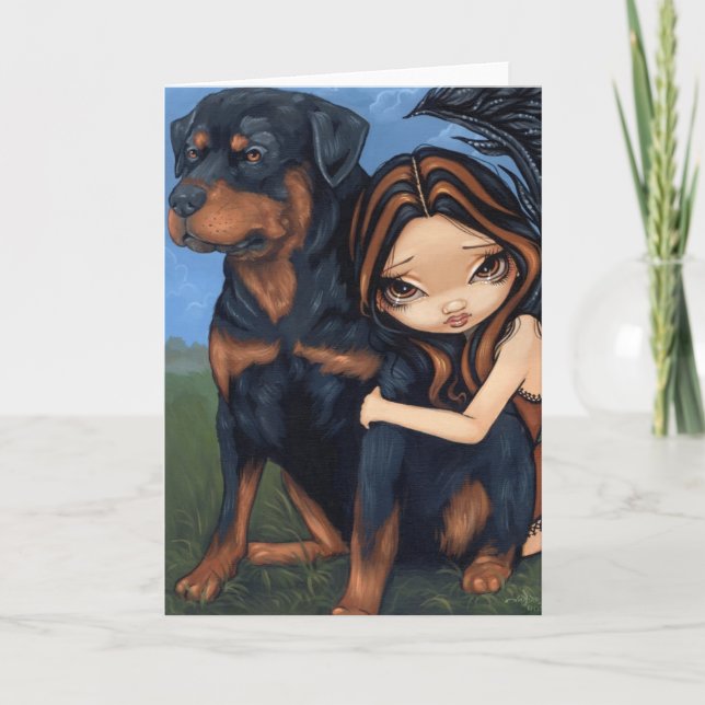 "Fairy with a Rottweiler" Greeting Card (Front)
