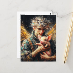 Fairy With Baby Pig Postcard