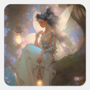 Fairy With Lantern Square Sticker