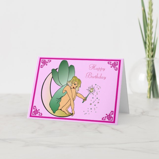 Fairy with Magic Wand Pixie Dust Happy Birthday Card (Front)