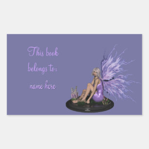 Fairy with mutli-colour purple wings Bookplate Sticker