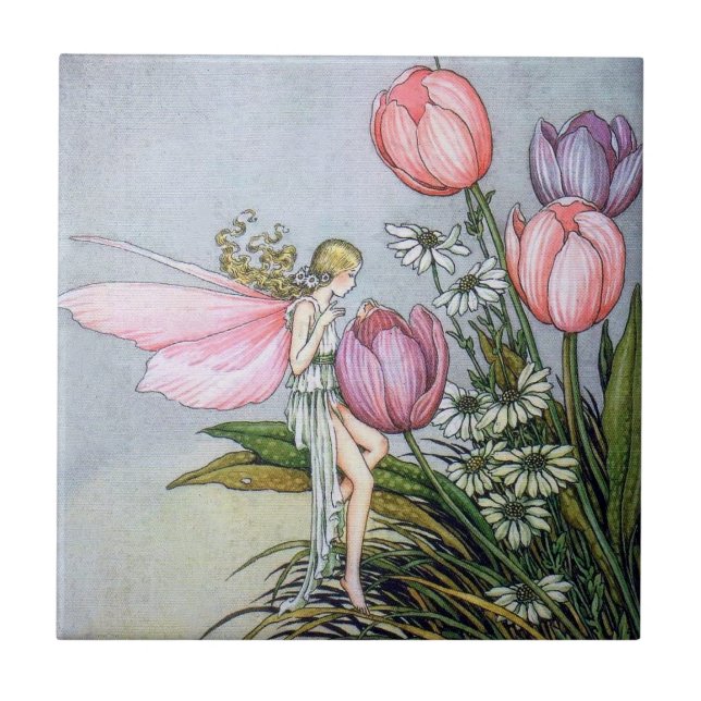 Fairy with Tulips Ceramic Tile (Front)