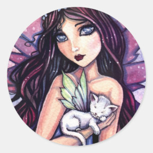 Fairy with White Cat Sticker by Molly Harrison