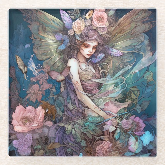 Fairy Woman Fantasy Art Glass Coaster (Front)
