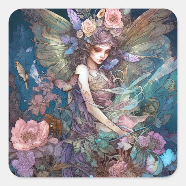 Fairy Woman Fantasy Art Square Sticker (Front)