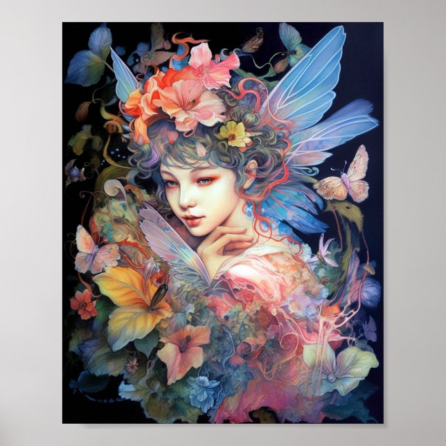 Fairy Woman In Flowers Fantasy Art Poster (Front)