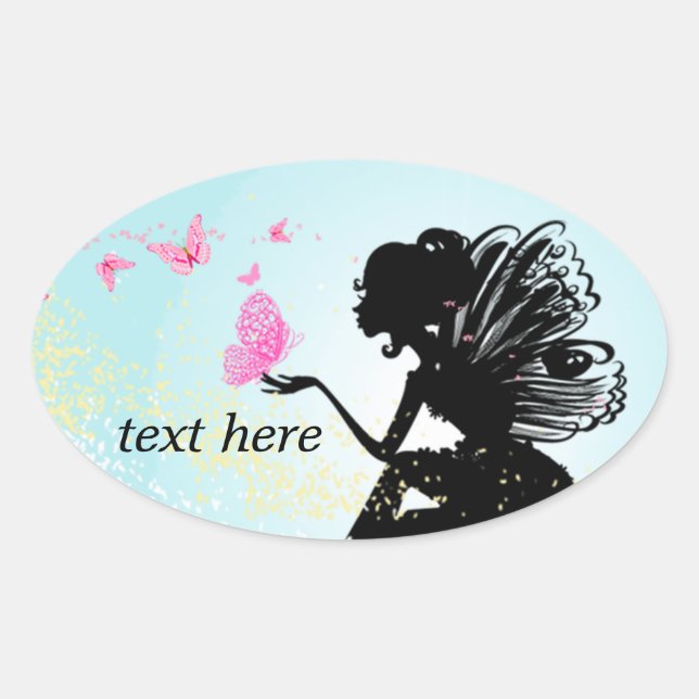 fairy women , butterfly fairy oval sticker (Front)