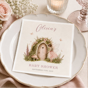 Fairy Woodland Girl Pink Baby Shower Party Napkin