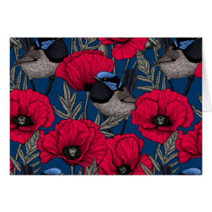 Fairy wren and poppies