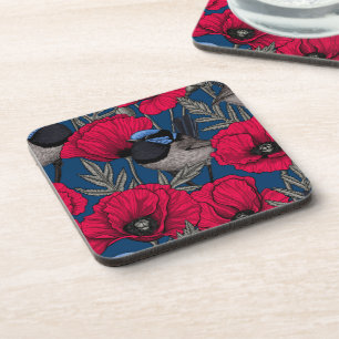 Fairy wren and poppies coaster
