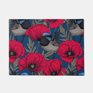 Fairy wren and poppies doormat