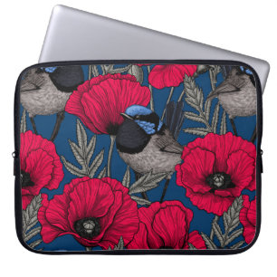 Fairy wren and poppies laptop sleeve