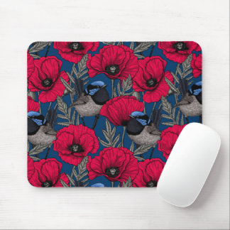 Fairy wren and poppies mouse pad