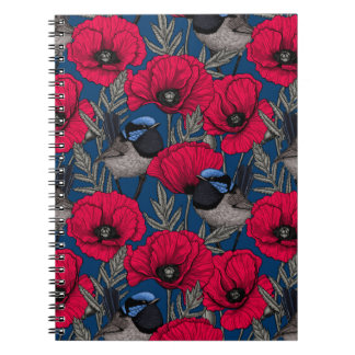 Fairy wren and poppies notebook