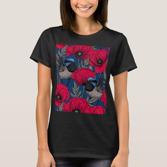 Fairy wren and poppies T-Shirt (Front)