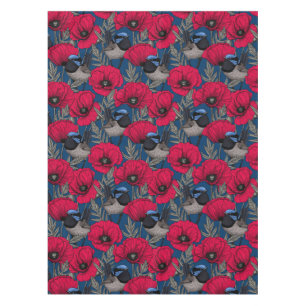 Fairy wren and poppies tablecloth