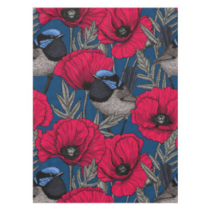 Fairy wren and poppies tablecloth