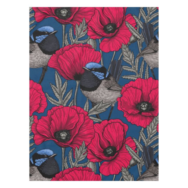 Fairy wren and poppies tablecloth (Front)