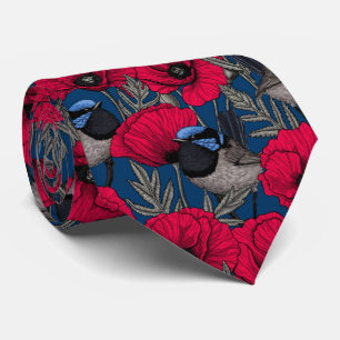 Fairy wren and poppies tie