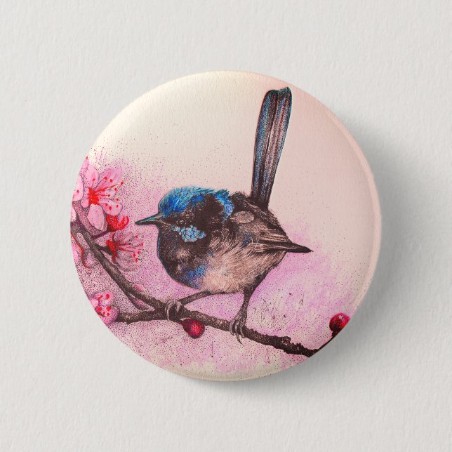 Fairy Wren Badge 2 Inch Round Button (Front)
