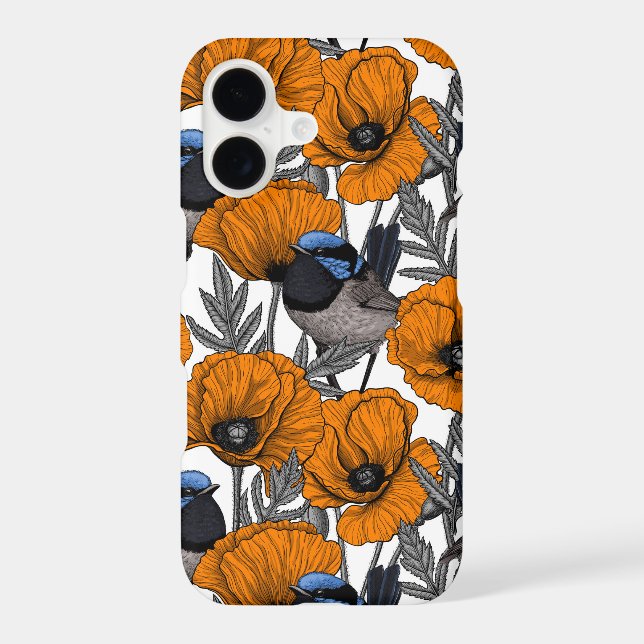 Fairy wrens and orange poppy flowers 2 (Back)