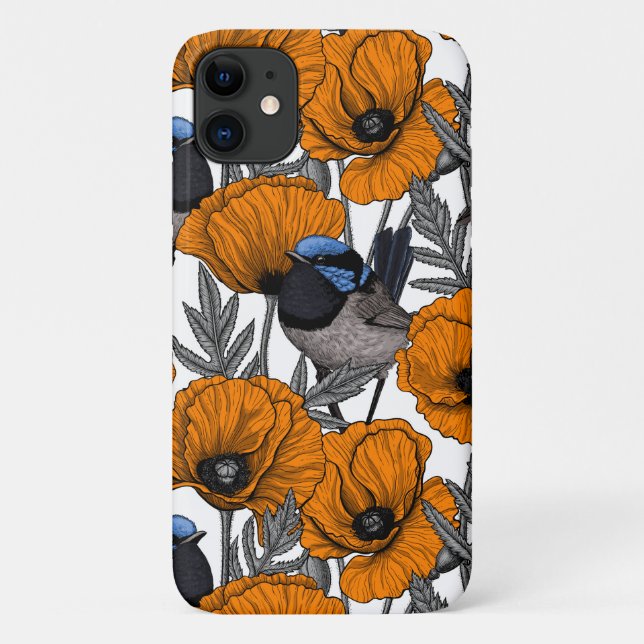Fairy wrens and orange poppy flowers 2 Case-Mate iPhone case (Back)