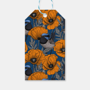 Fairy wrens and orange poppy flowers gift tags