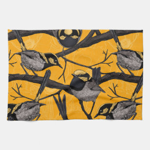 Fairy wrens in yellow kitchen towel
