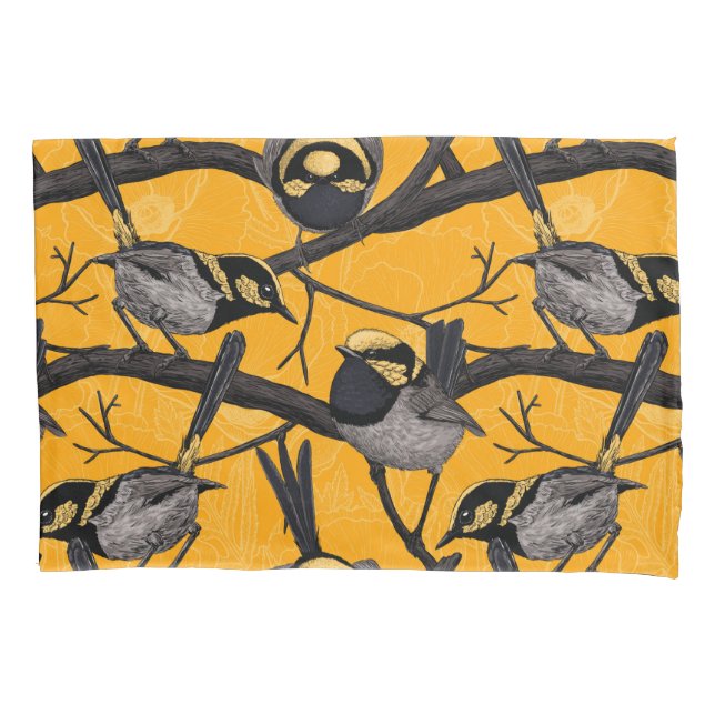 Fairy wrens in yellow pillowcase (Front)