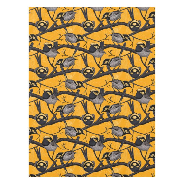 Fairy wrens in yellow tablecloth (Front)