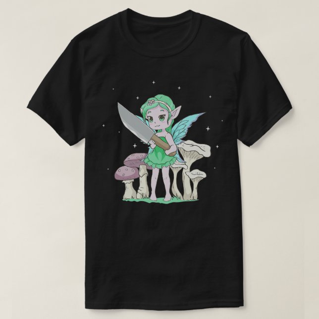 Fairycore Aesthetic Kawaii Fairy Holding A Knife C T-Shirt (Design Front)